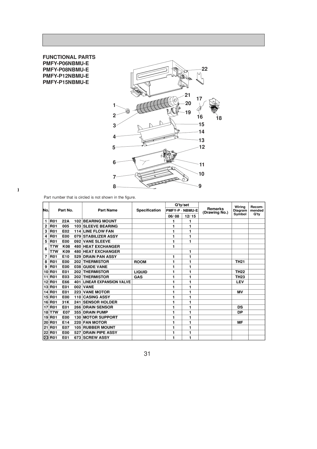 Mitsubishi Electronics PMFY-P08NBMU-E1, PMFY-P06NBMU-E1 Part number that is circled is not shown in the figure 