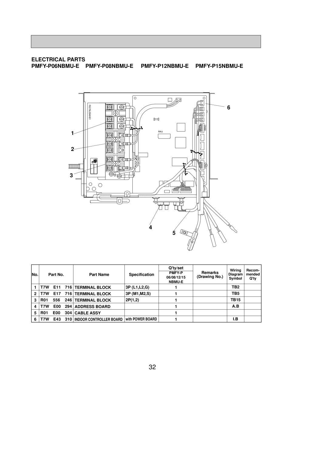 Mitsubishi Electronics PMFY-P06NBMU-E1, PMFY-P08NBMU-E1, PMFY-P12NBMU-E1 Electrical Parts PMFY-P06NBMU-E PMFY-P08NBMU-E 