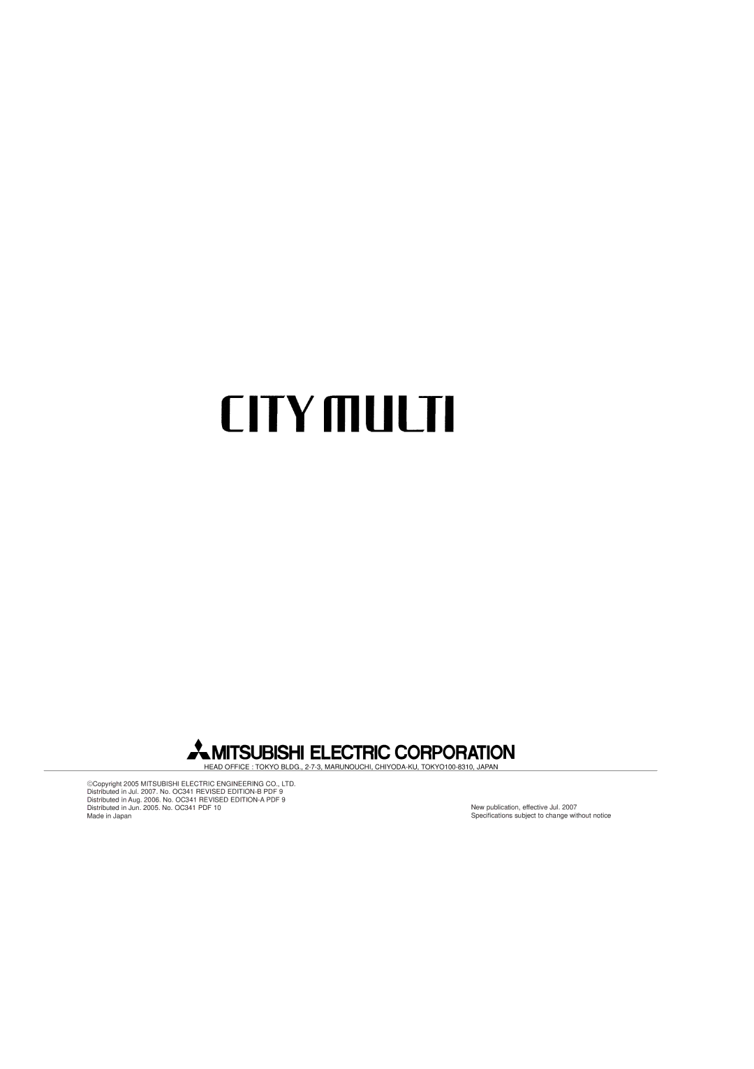 Mitsubishi Electronics PMFY-P08NBMU-E1, PMFY-P06NBMU-E1, PMFY-P12NBMU-E1 service manual Made in Japan 