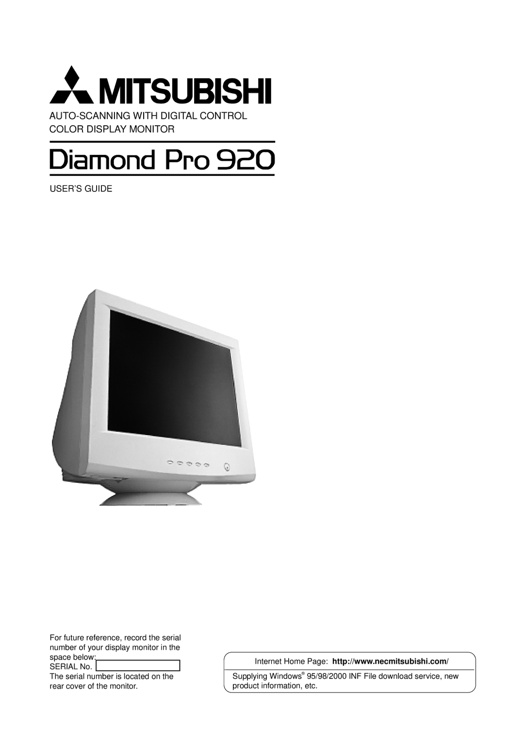 Mitsubishi Electronics Pro 920 manual AUTO-SCANNING with Digital Control Color Display Monitor 