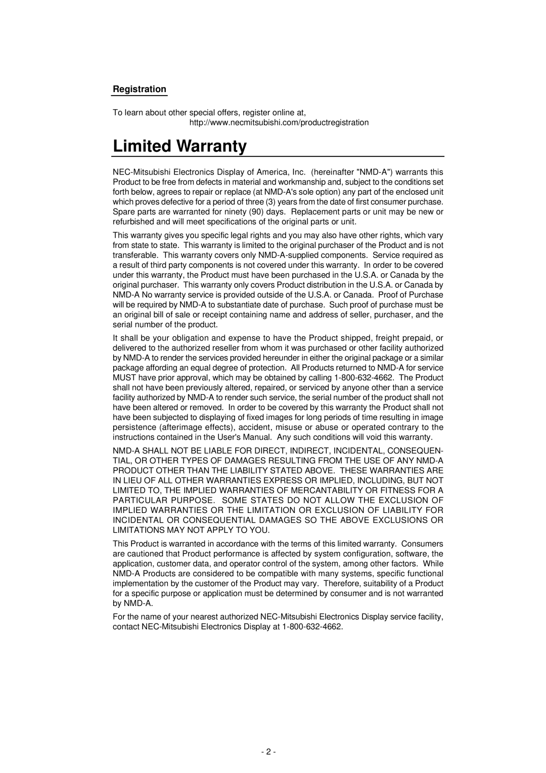 Mitsubishi Electronics Pro 920 manual Limited Warranty 