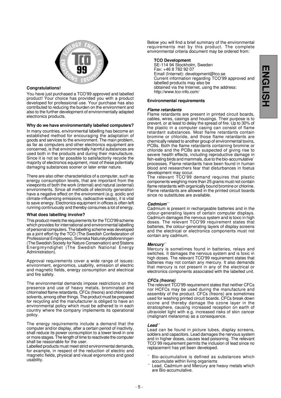 Mitsubishi Electronics Pro 920 manual Congratulations, Why do we have environmentally labelled computers?, TCO Development 