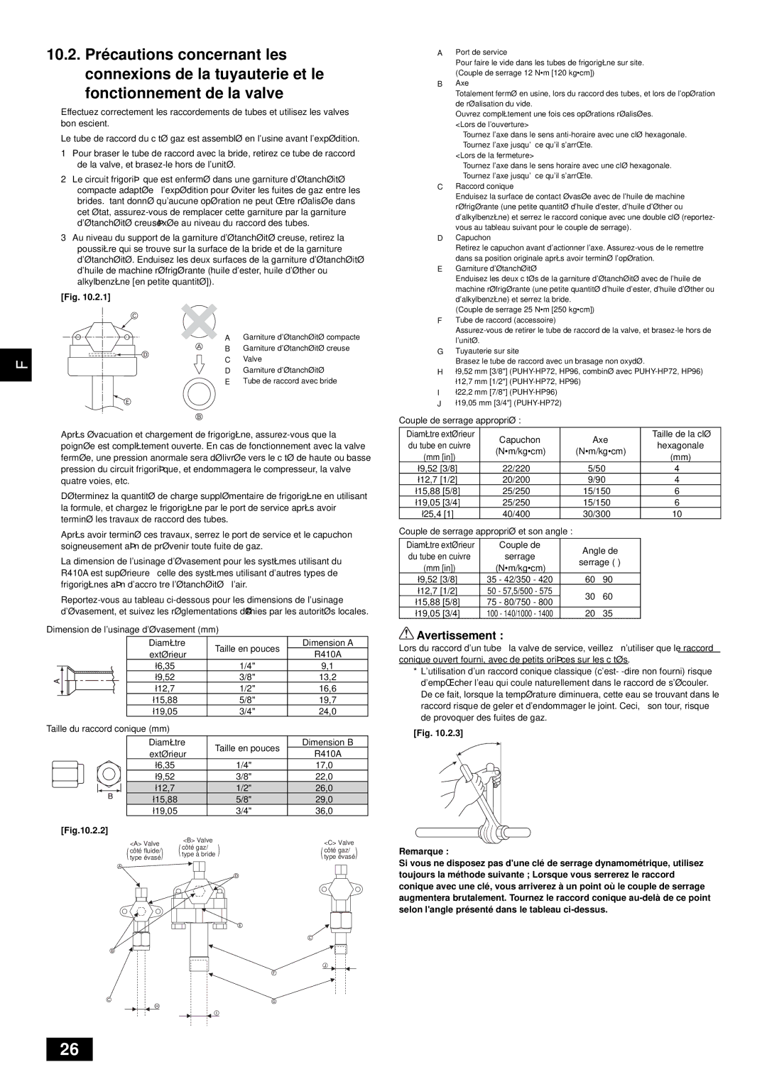 Mitsubishi Electronics PUHY-HP-THMU-A installation manual Couple de serrage approprié 