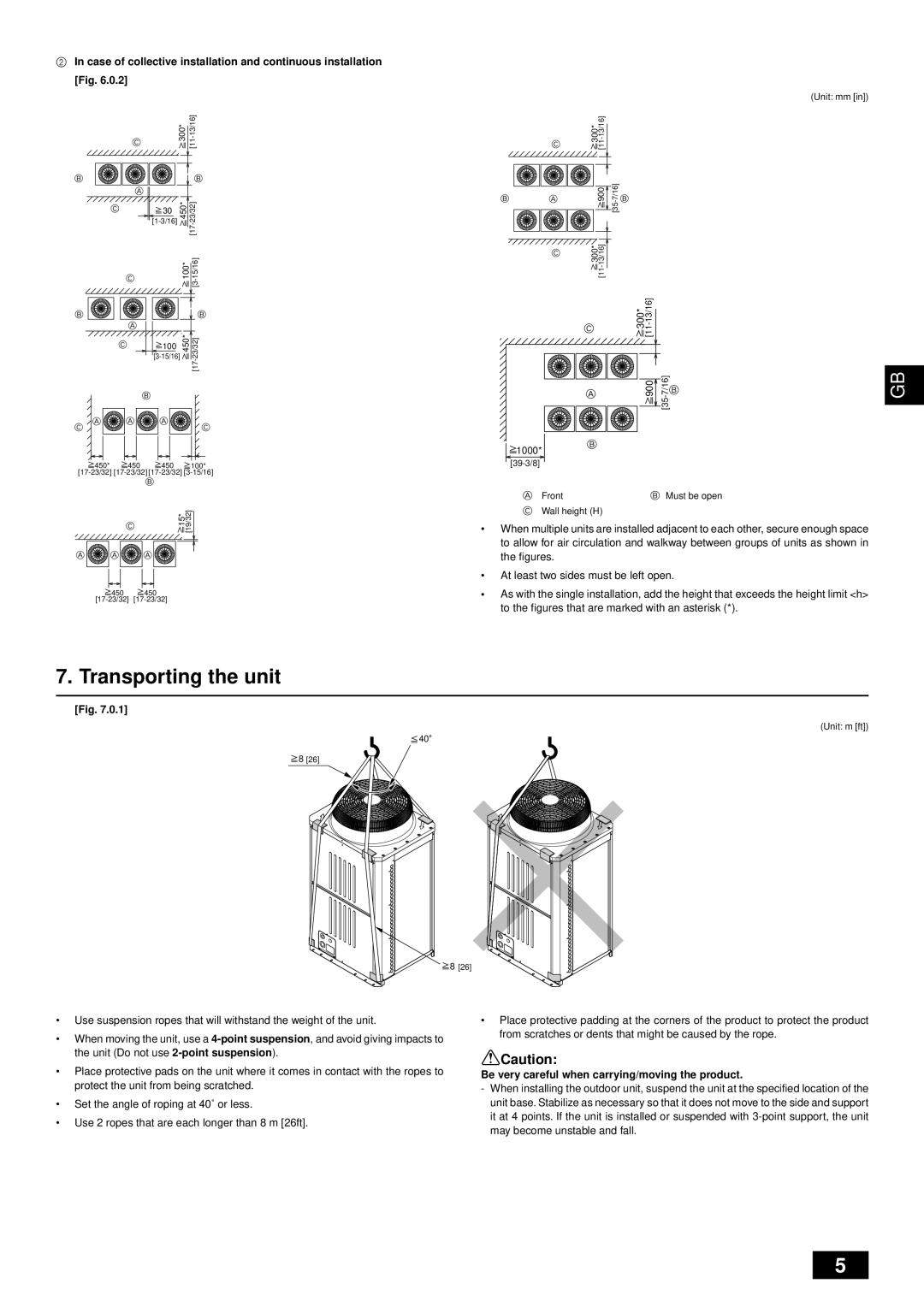 Mitsubishi Electronics PUHY-HP-THMU-A Transporting the unit, Be very careful when carrying/moving the product 