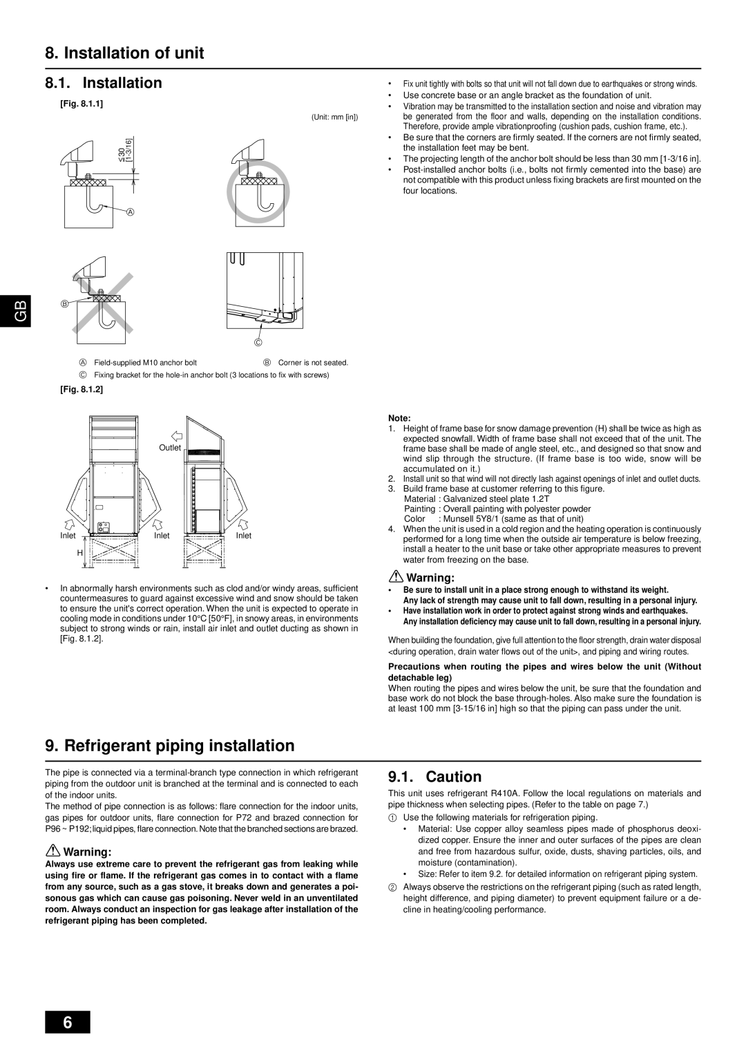 Mitsubishi Electronics PUHY-HP-THMU-A Installation of unit, Refrigerant piping installation, Outlet Inlet Inlet Inlet 