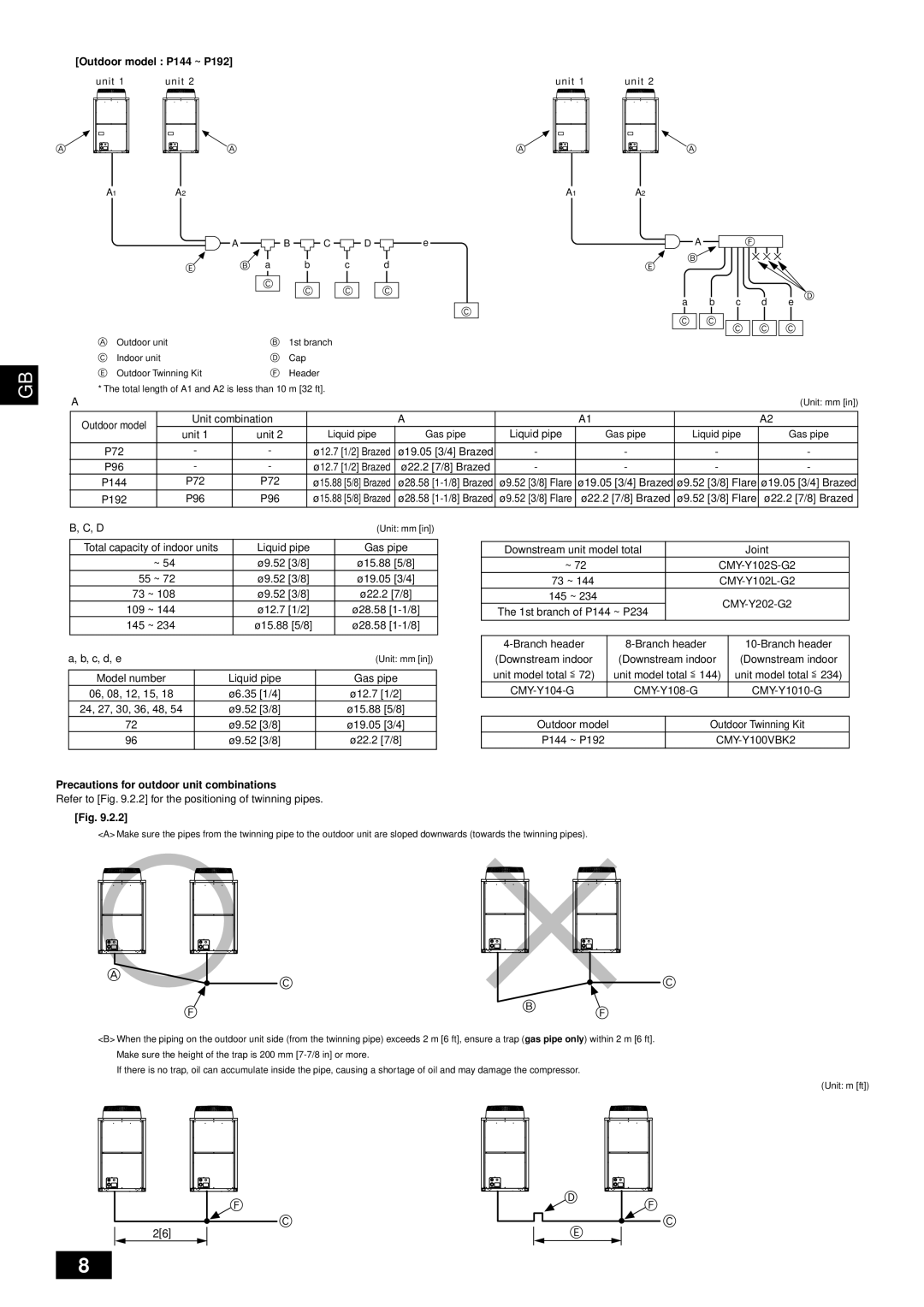 Mitsubishi Electronics PUHY-HP-THMU-A Outdoor model P144 ~ P192, Precautions for outdoor unit combinations 