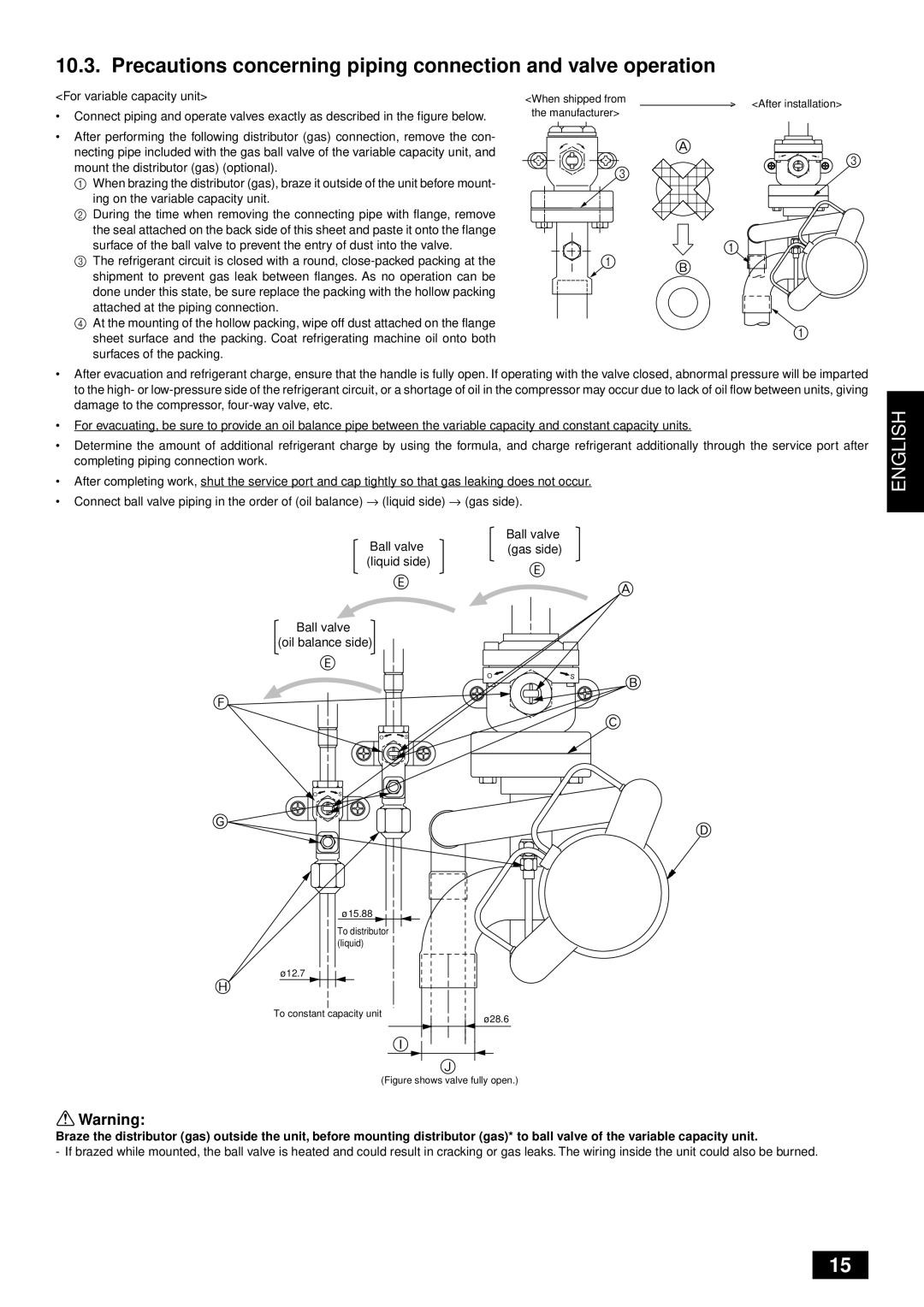 Mitsubishi Electronics PUHY-YMC Precautions concerning piping connection and valve operation, For variable capacity unit 