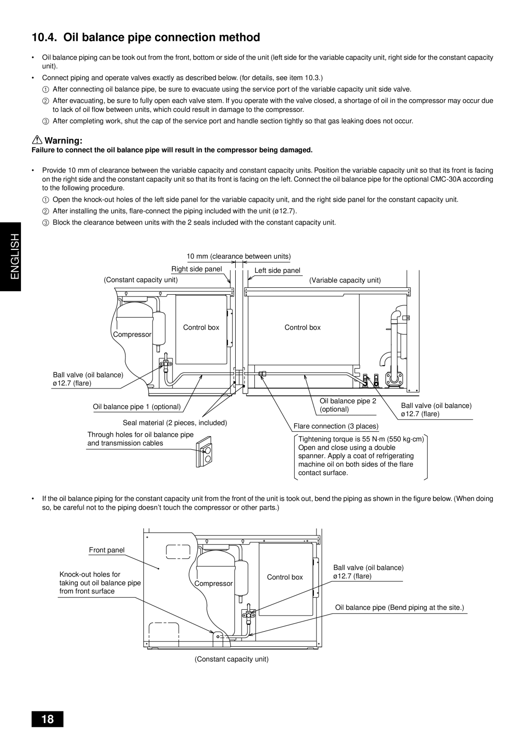 Mitsubishi Electronics PUHY-YMC installation manual Oil balance pipe connection method, Constant capacity unit 