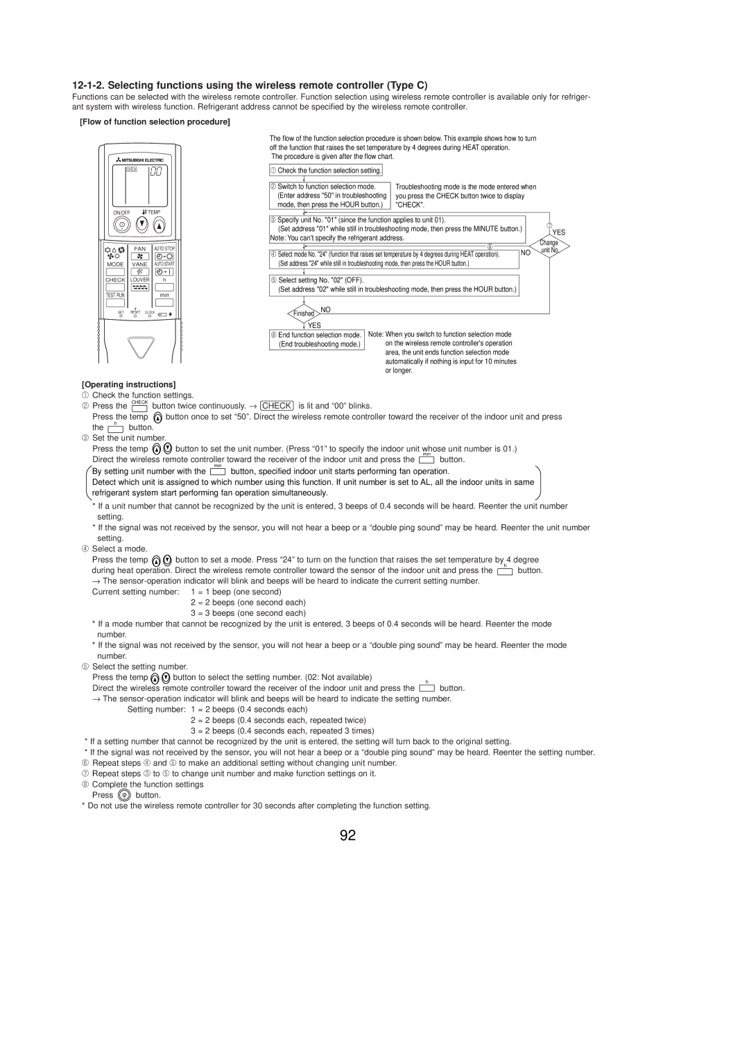 Mitsubishi Electronics PUY-A30NHA2-BS, PUZ-A42NHA2-BS Flow of function selection procedure, Operating instructions 