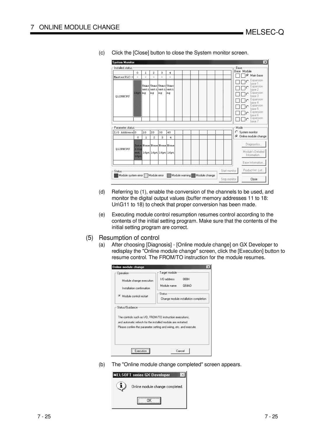 Mitsubishi Electronics Q68ADI, Q68ADV, Q64AD user manual Resumption of control 