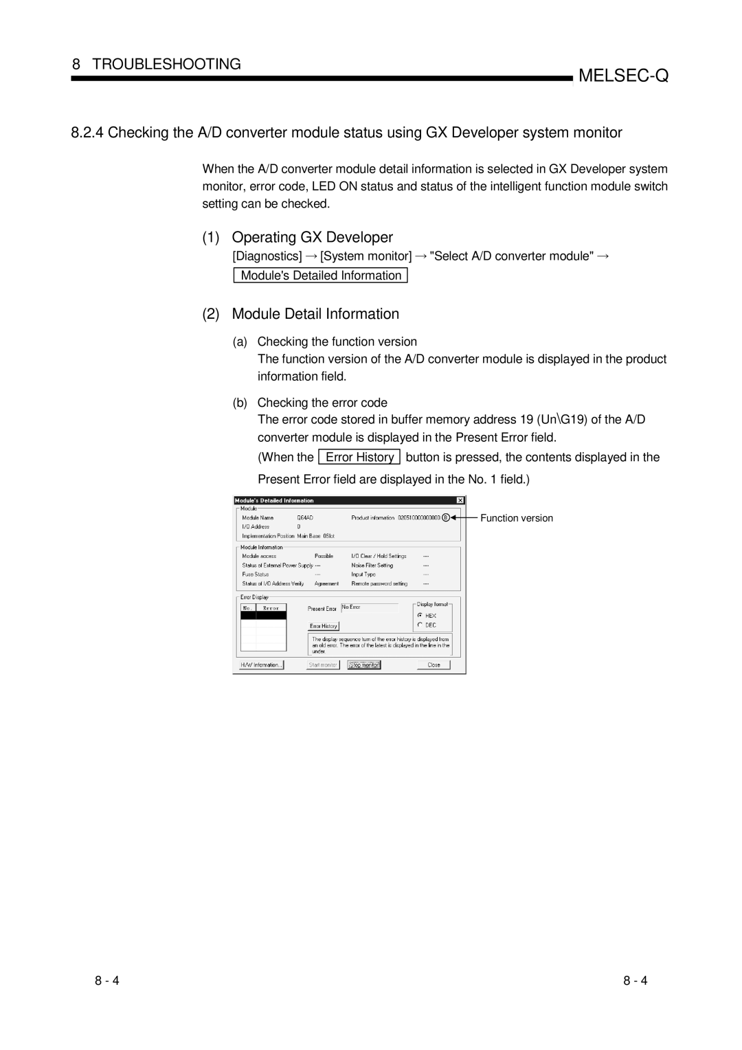 Mitsubishi Electronics Q68ADV, Q68ADI, Q64AD user manual Operating GX Developer, Module Detail Information 