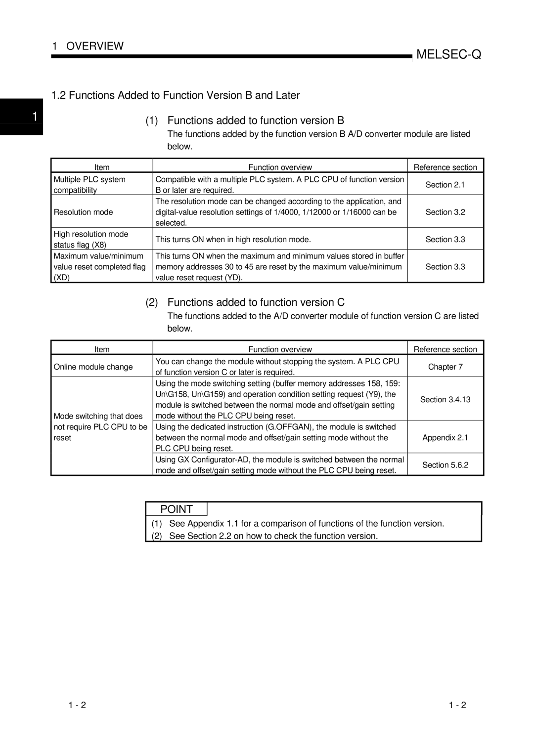 Mitsubishi Electronics Q68ADV, Q68ADI, Q64AD user manual Functions added to function version C, Below 