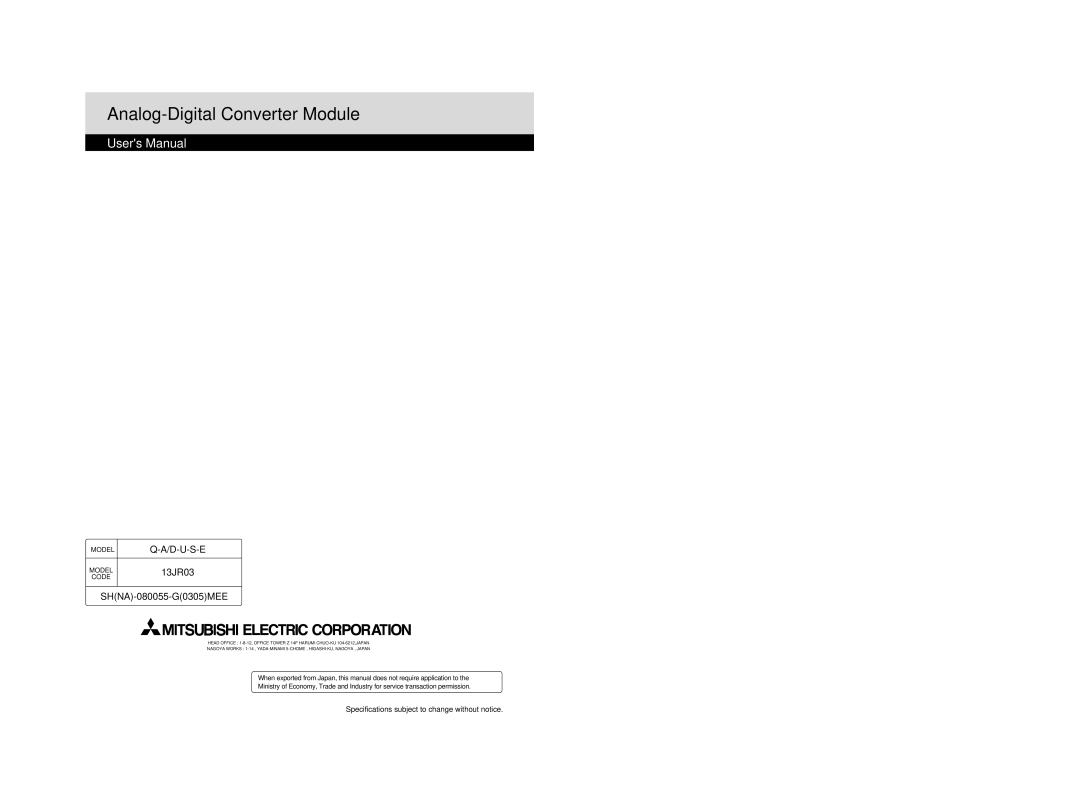 Mitsubishi Electronics Q64AD, Q68ADI, Q68ADV user manual Analog-Digital Converter Module 