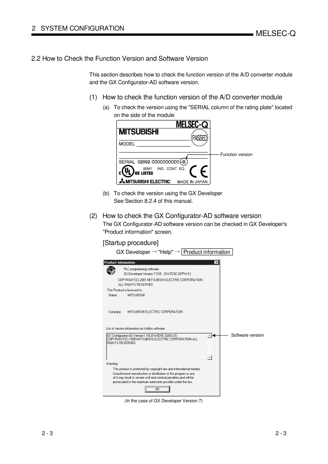 Mitsubishi Electronics Q68ADV, Q68ADI, Q64AD How to Check the Function Version and Software Version, Startup procedure 