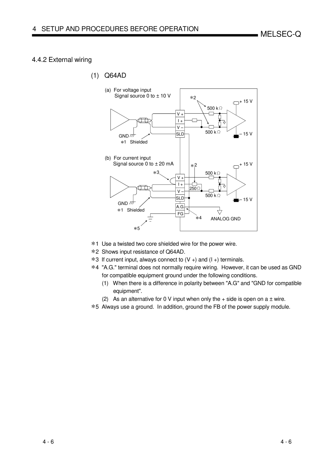 Mitsubishi Electronics Q68ADV, Q68ADI user manual External wiring Q64AD, For voltage input Signal source 0 to ± 10 