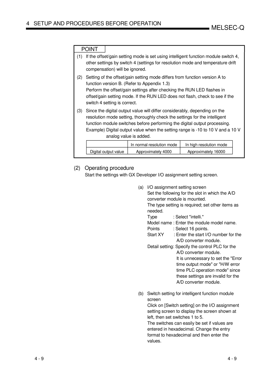 Mitsubishi Electronics Q68ADV, Q68ADI, Q64AD user manual Operating procedure, High resolution mode 