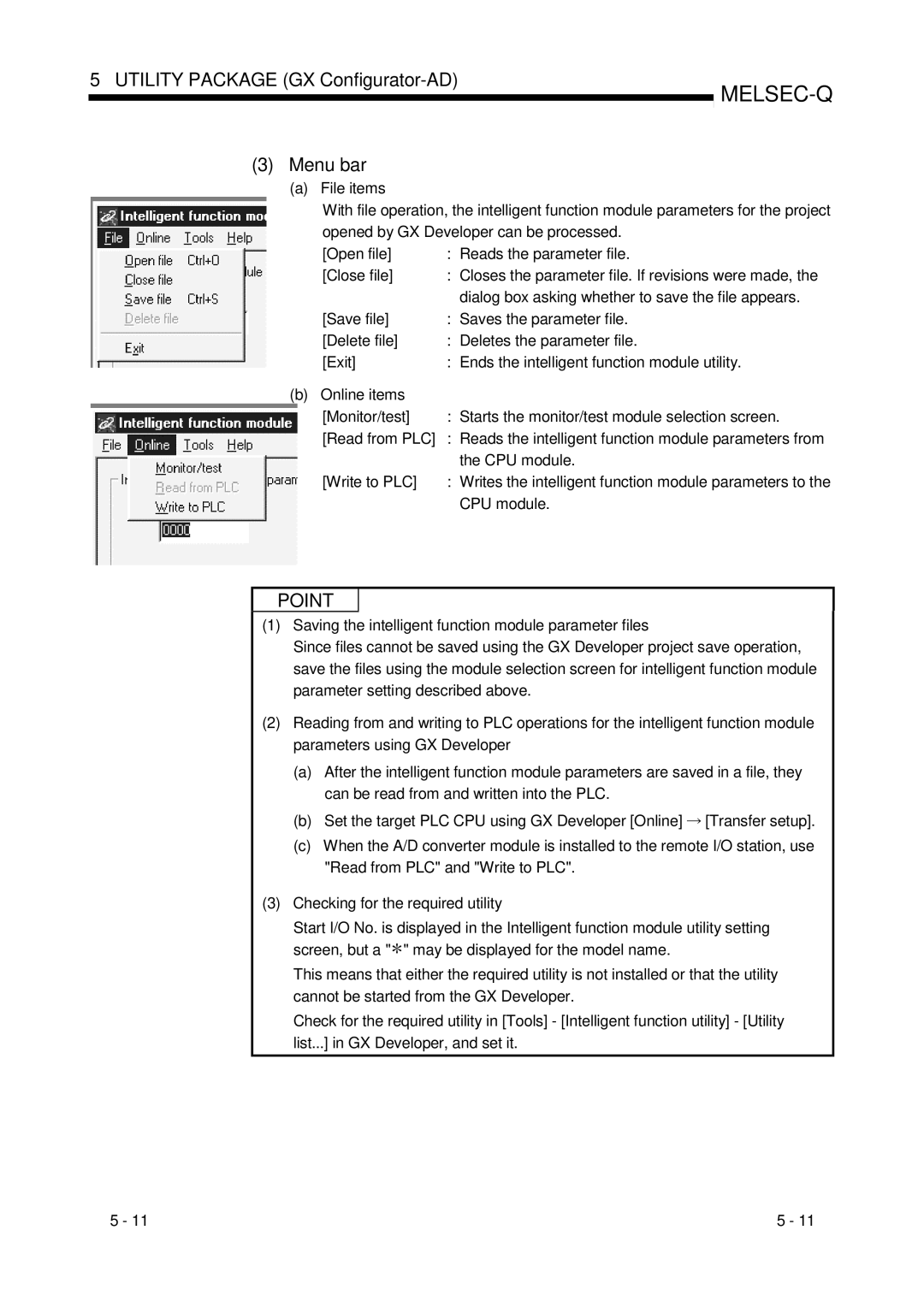 Mitsubishi Electronics Q68ADV, Q68ADI, Q64AD user manual Utility Package GX Configurator-AD Menu bar 