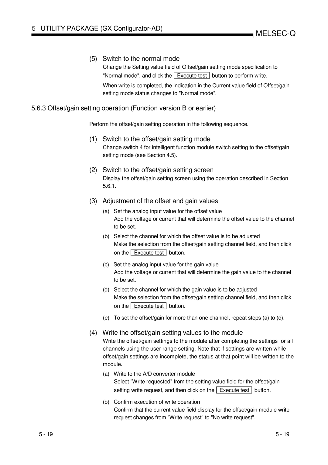 Mitsubishi Electronics Q68ADI, Q68ADV, Q64AD user manual Utility Package GX Configurator-AD Switch to the normal mode 