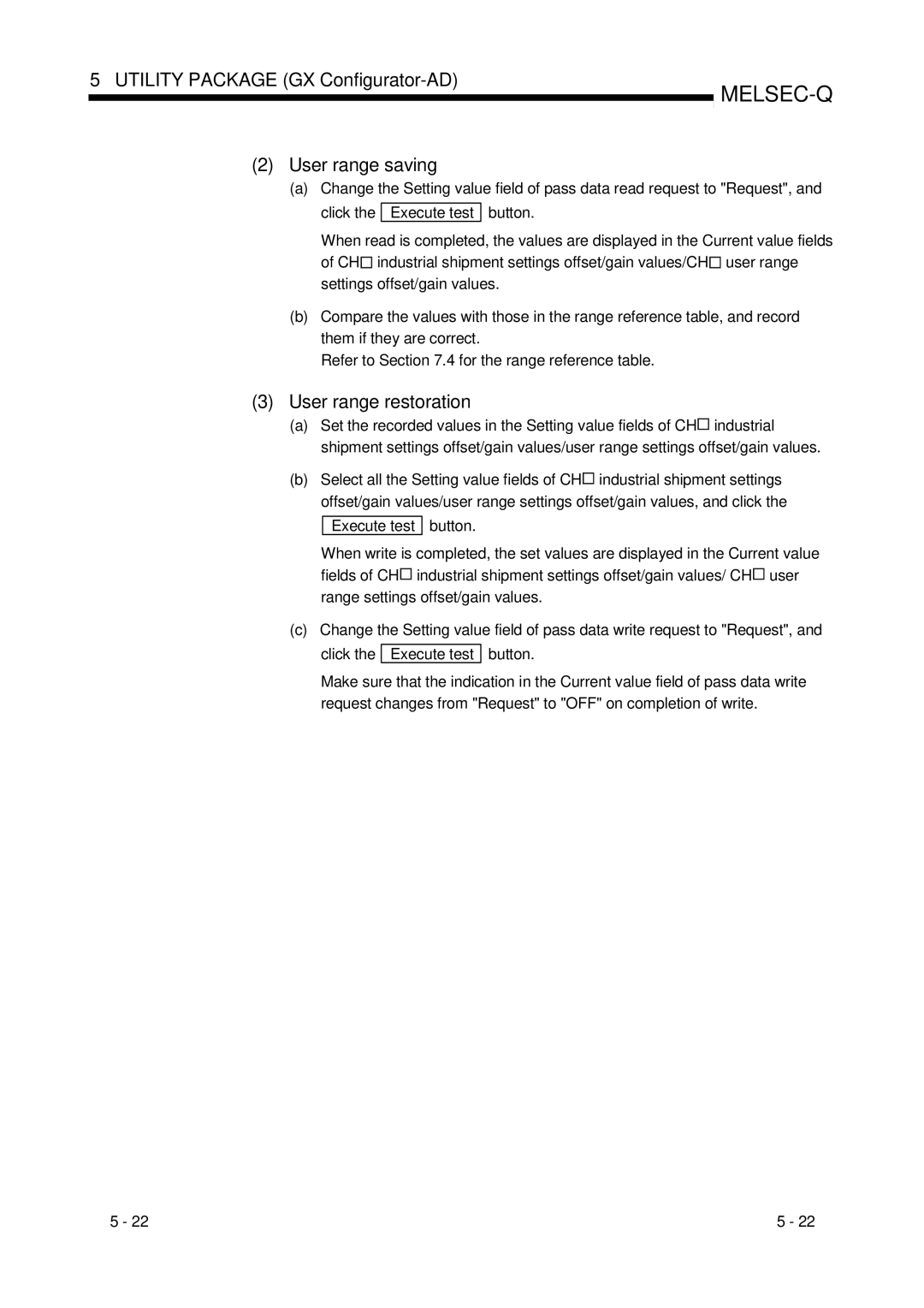 Mitsubishi Electronics Q68ADI, Q68ADV, Q64AD user manual Utility Package GX Configurator-AD User range saving 