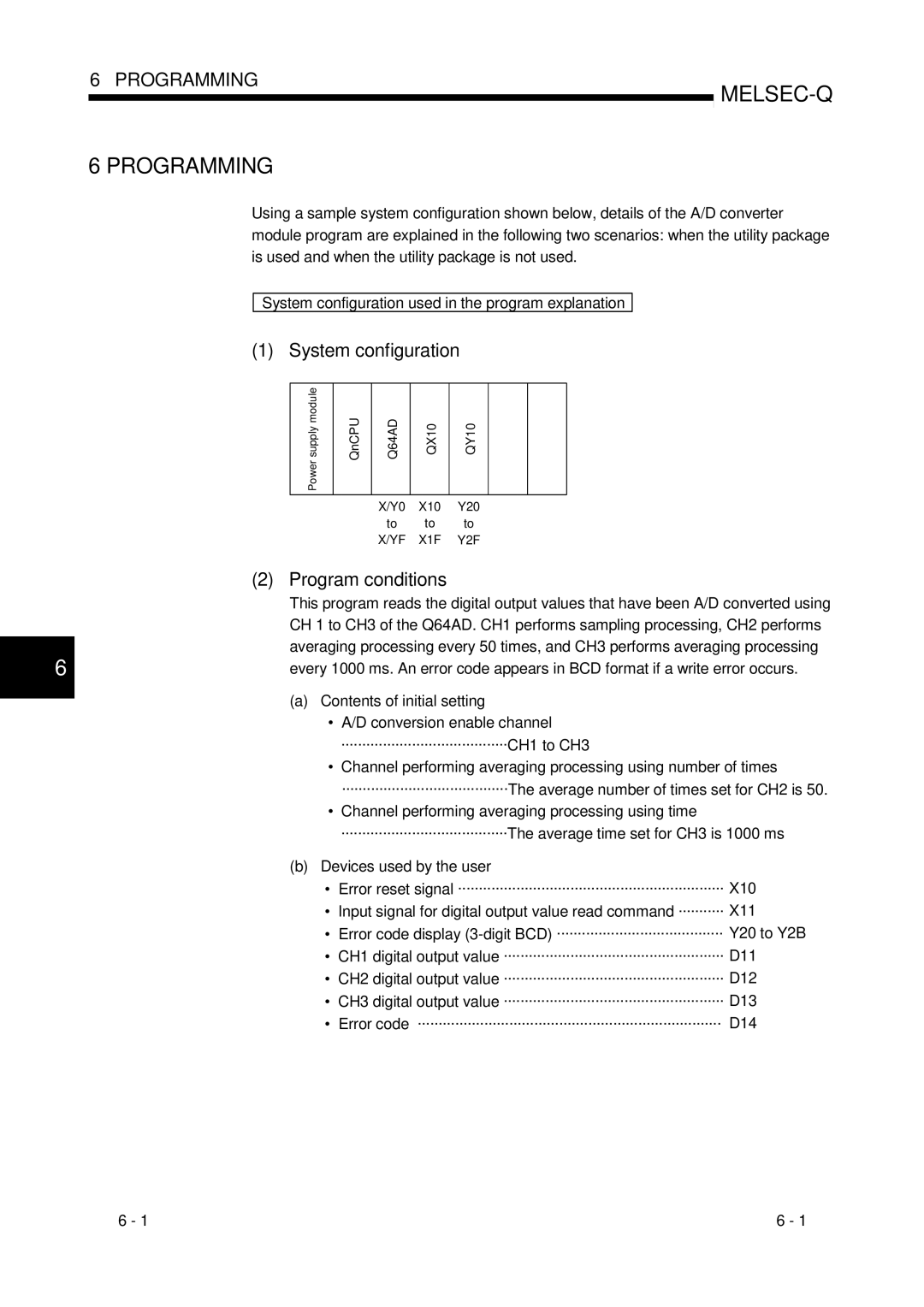 Mitsubishi Electronics Q68ADV, Q68ADI, Q64AD user manual System configuration, Program conditions 