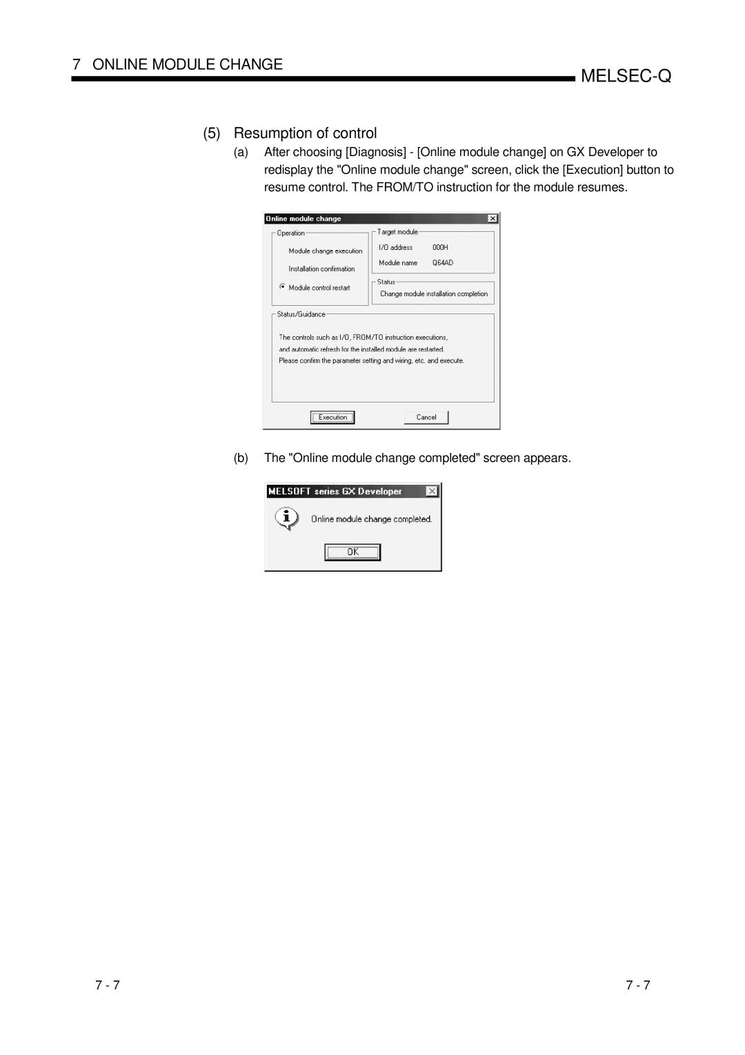 Mitsubishi Electronics Q68ADI, Q68ADV, Q64AD user manual Resumption of control 