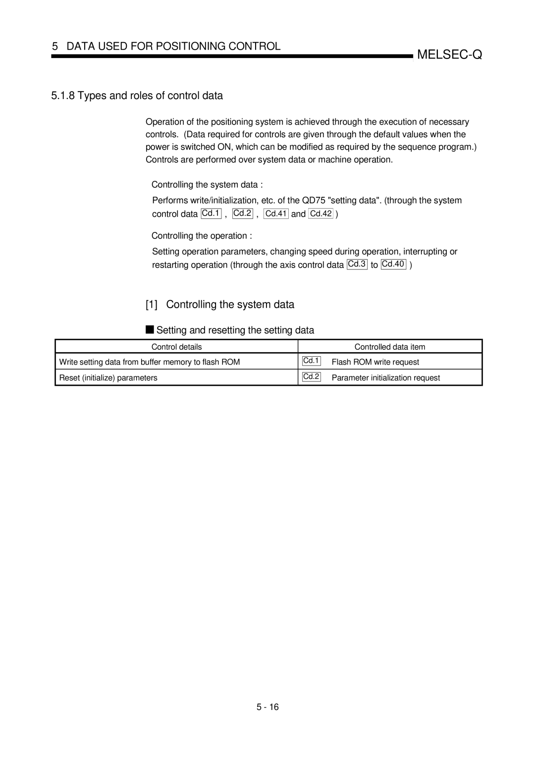 Mitsubishi Electronics QD75P, QD75D user manual Types and roles of control data, Controlling the system data 