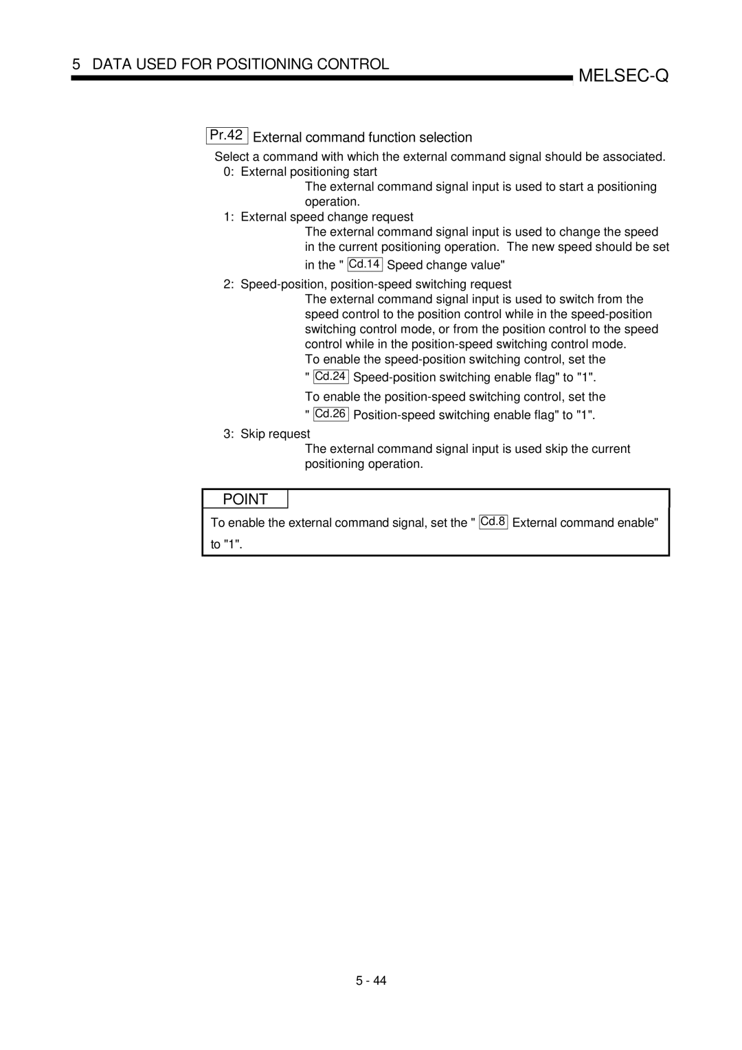 Mitsubishi Electronics QD75P Pr.42 External command function selection, To enable the external command signal, set the to 