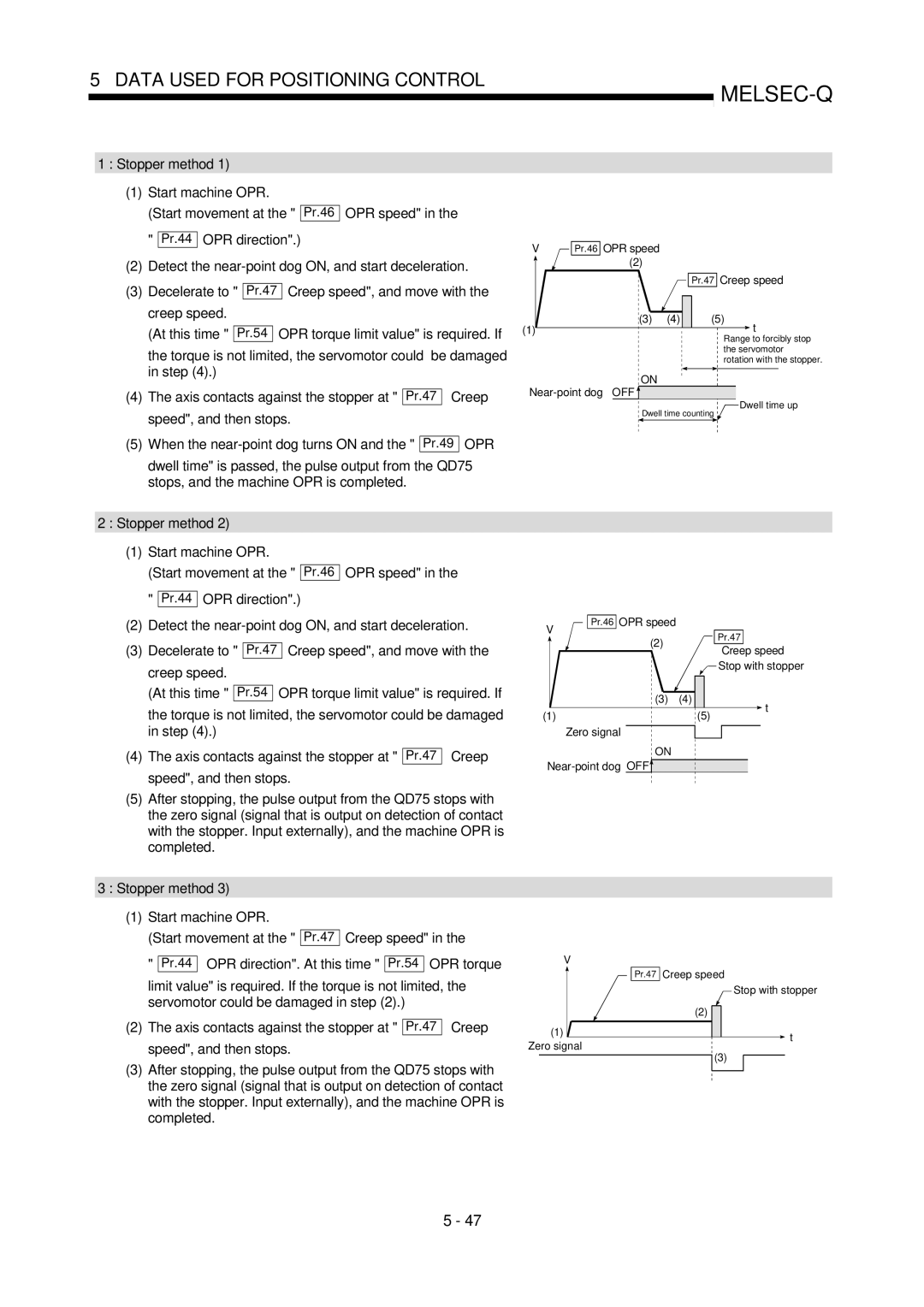 Mitsubishi Electronics QD75D, QD75P user manual Pr.46 OPR speed Pr.47 Creep speed 