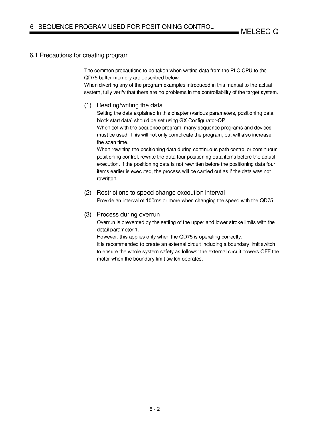 Mitsubishi Electronics QD75P, QD75D Precautions for creating program, Reading/writing the data, Process during overrun 