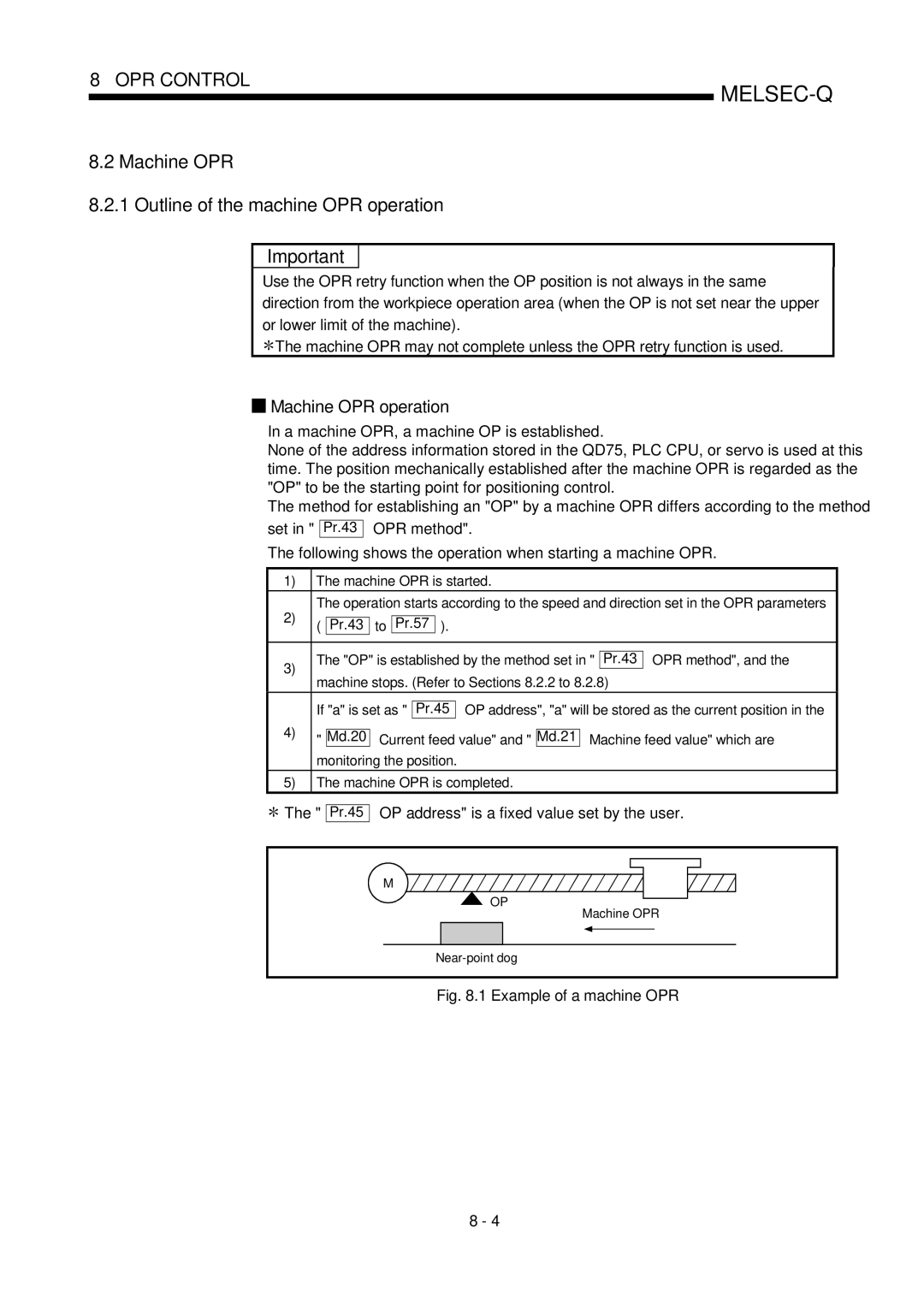 Mitsubishi Electronics QD75P Machine OPR Outline of the machine OPR operation Important, Machine OPR operation, Pr.45 