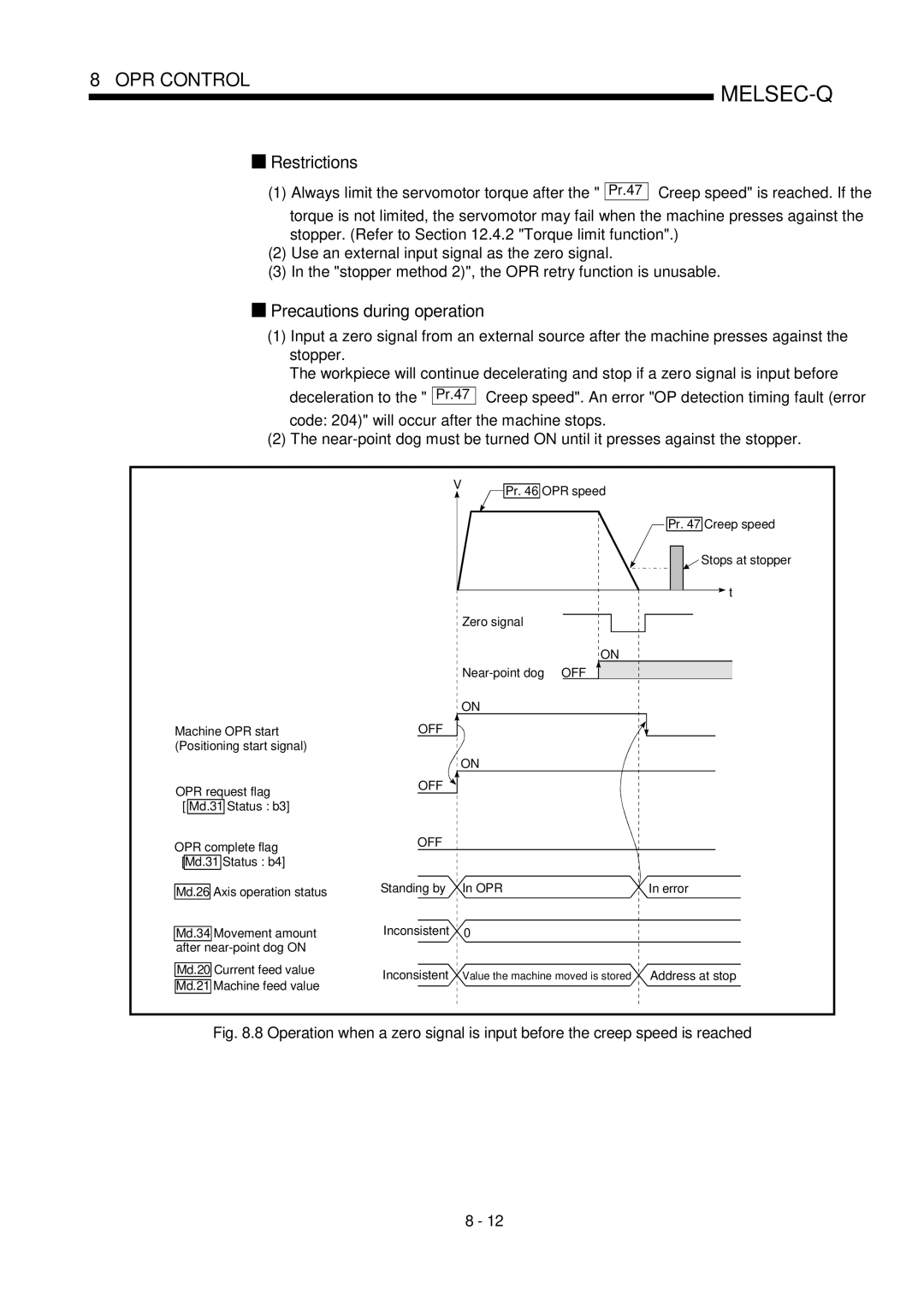 Mitsubishi Electronics QD75P, QD75D user manual OPR speed Pr Creep speed, Zero signal Near-point dog OFF Machine OPR start 