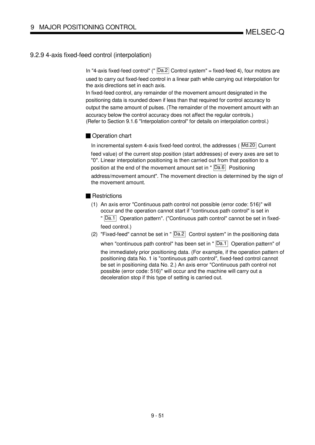 Mitsubishi Electronics QD75D, QD75P user manual 9 4-axis fixed-feed control interpolation 