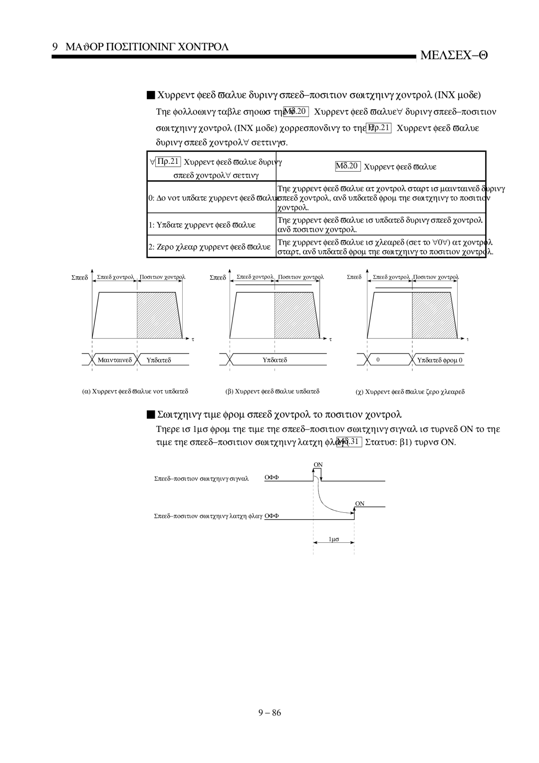 Mitsubishi Electronics QD75P, QD75D user manual Switching time from speed control to position control, Following table shows 