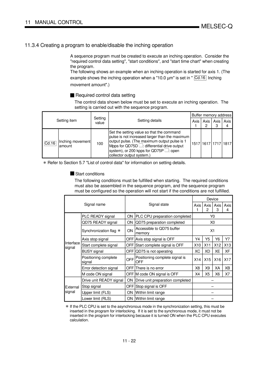 Mitsubishi Electronics QD75P, QD75D user manual Creating a program to enable/disable the inching operation, Inching 