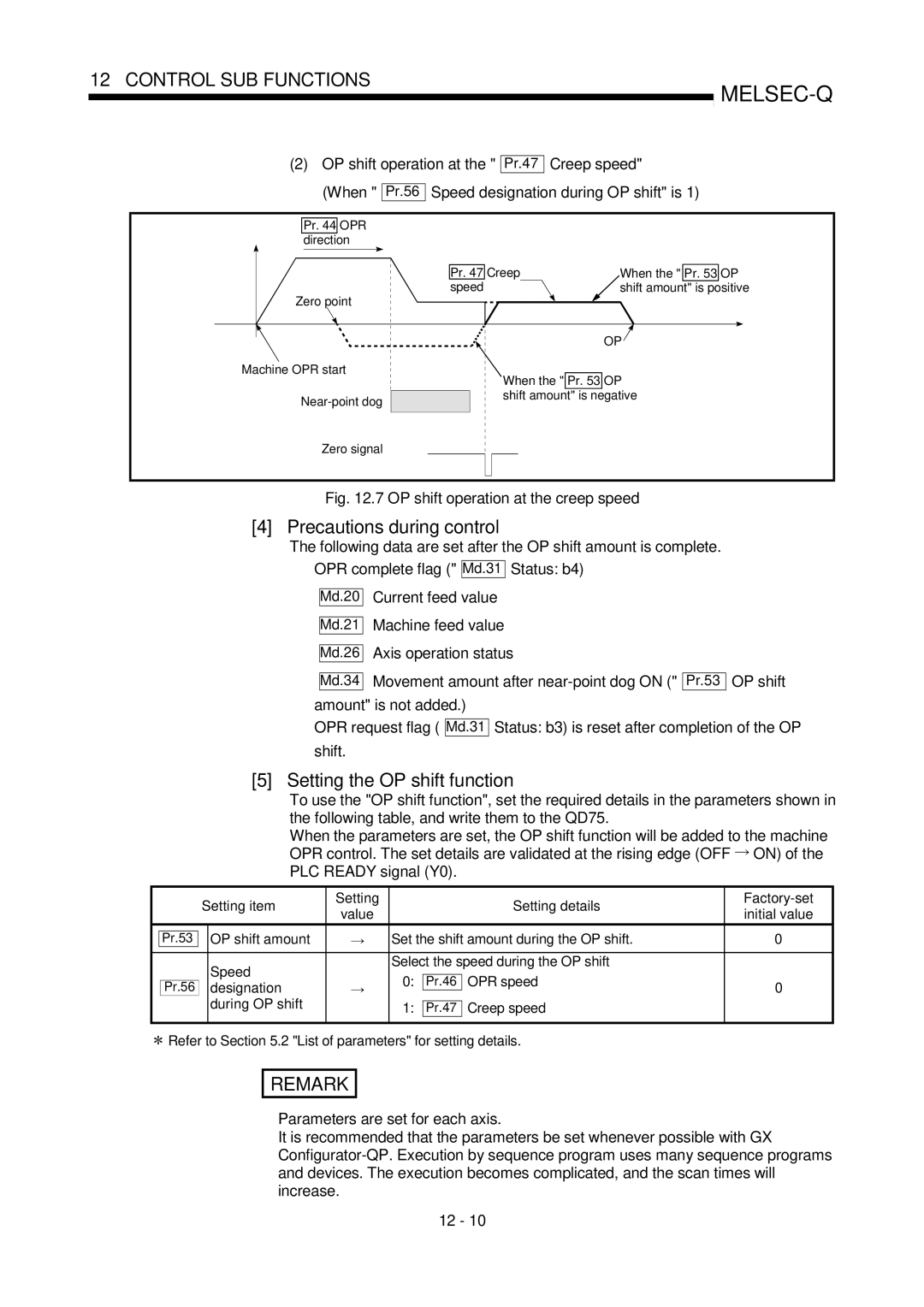 Mitsubishi Electronics QD75P, QD75D user manual Precautions during control, Setting the OP shift function, Status b4 