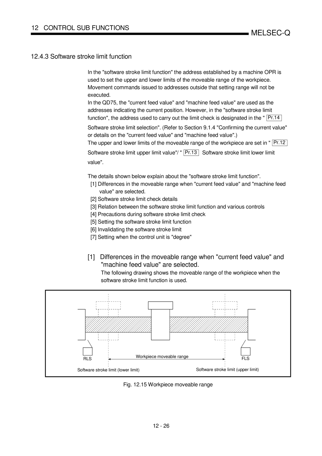 Mitsubishi Electronics QD75P, QD75D user manual Software stroke limit function, Pr.13, Workpiece moveable range 