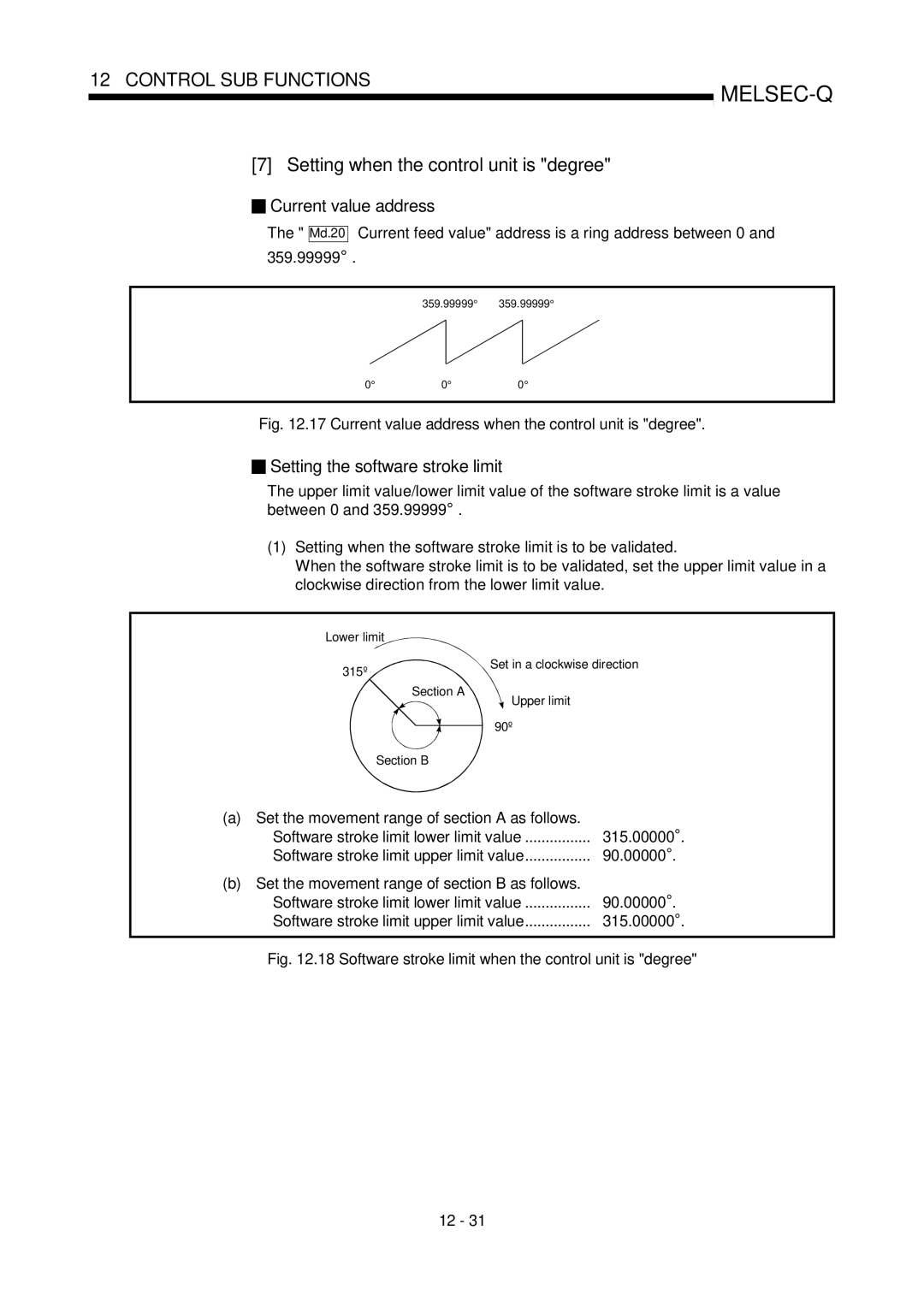 Mitsubishi Electronics QD75D, QD75P user manual Setting when the control unit is degree, Current value address, 315º 