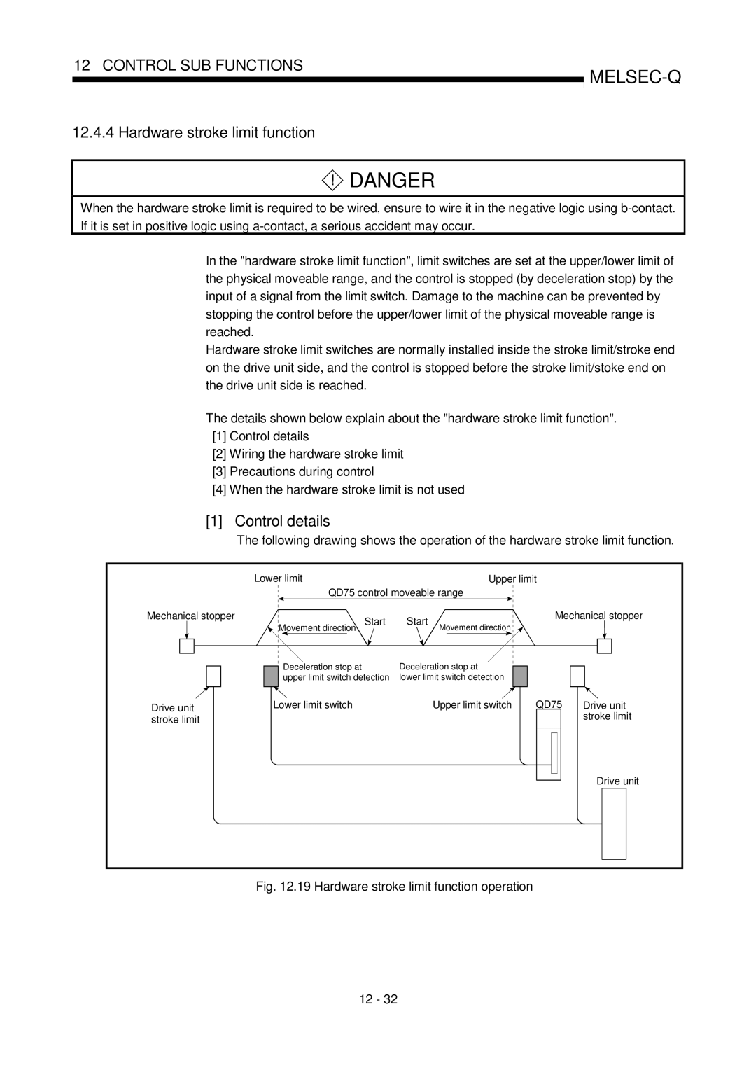 Mitsubishi Electronics QD75P, QD75D user manual Hardware stroke limit function operation 