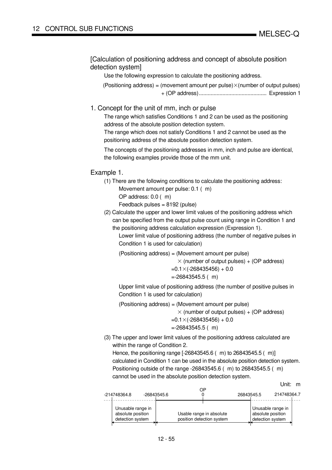 Mitsubishi Electronics QD75D, QD75P user manual Concept for the unit of mm, inch or pulse, Example, Detection system 