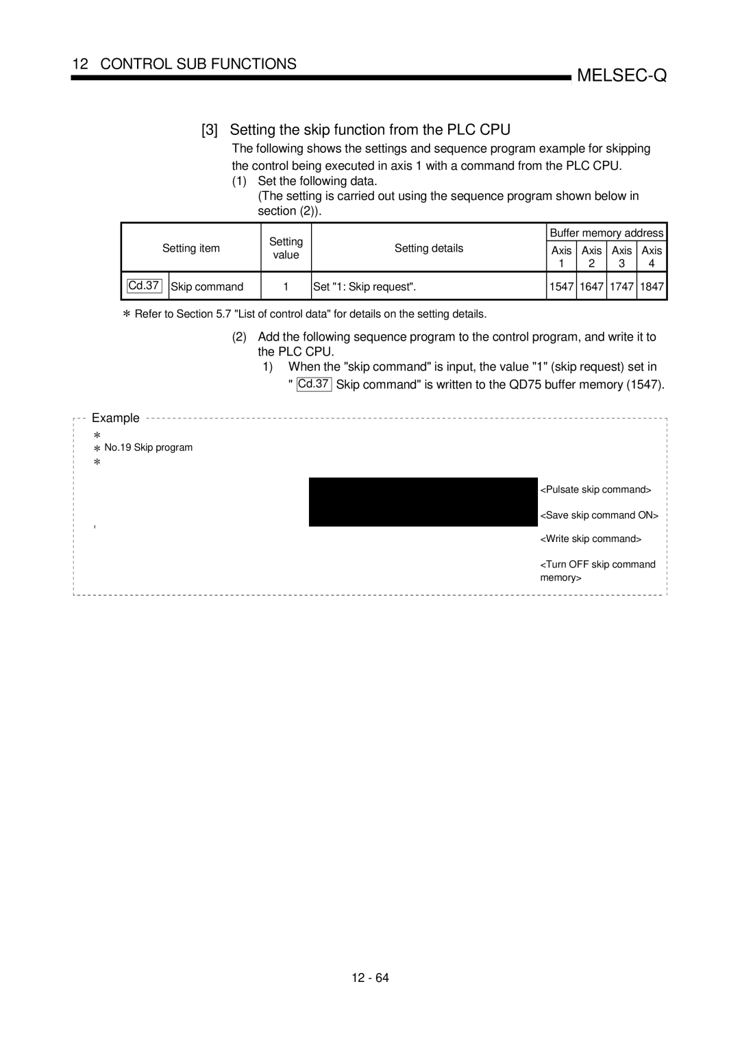 Mitsubishi Electronics QD75P, QD75D user manual Setting the skip function from the PLC CPU 