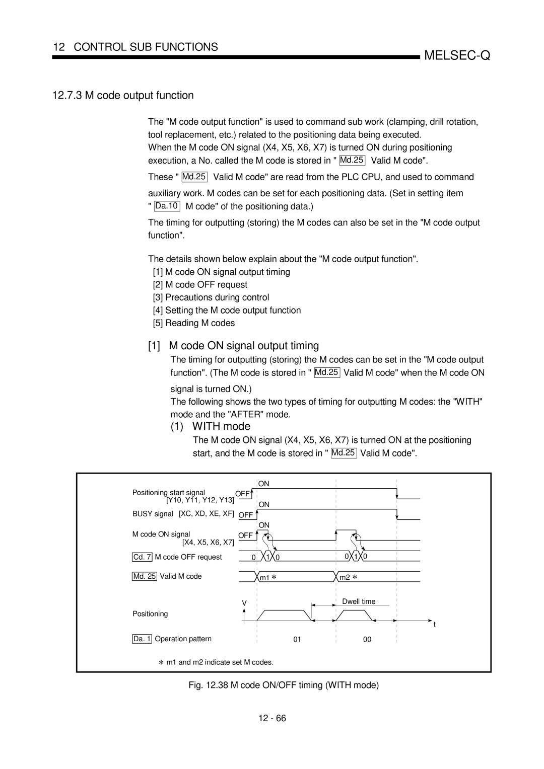 Mitsubishi Electronics QD75P, QD75D user manual Code output function, Code on signal output timing, With mode, Md.25 