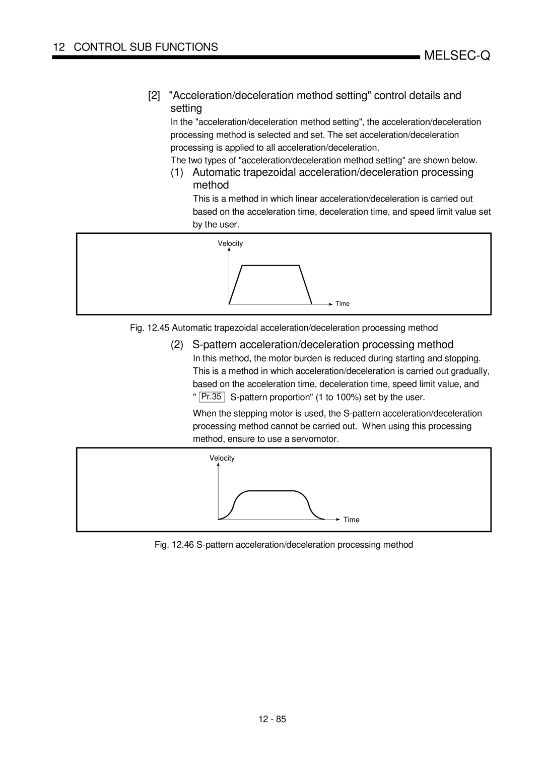 Mitsubishi Electronics QD75D, QD75P user manual Pattern acceleration/deceleration processing method, Velocity 