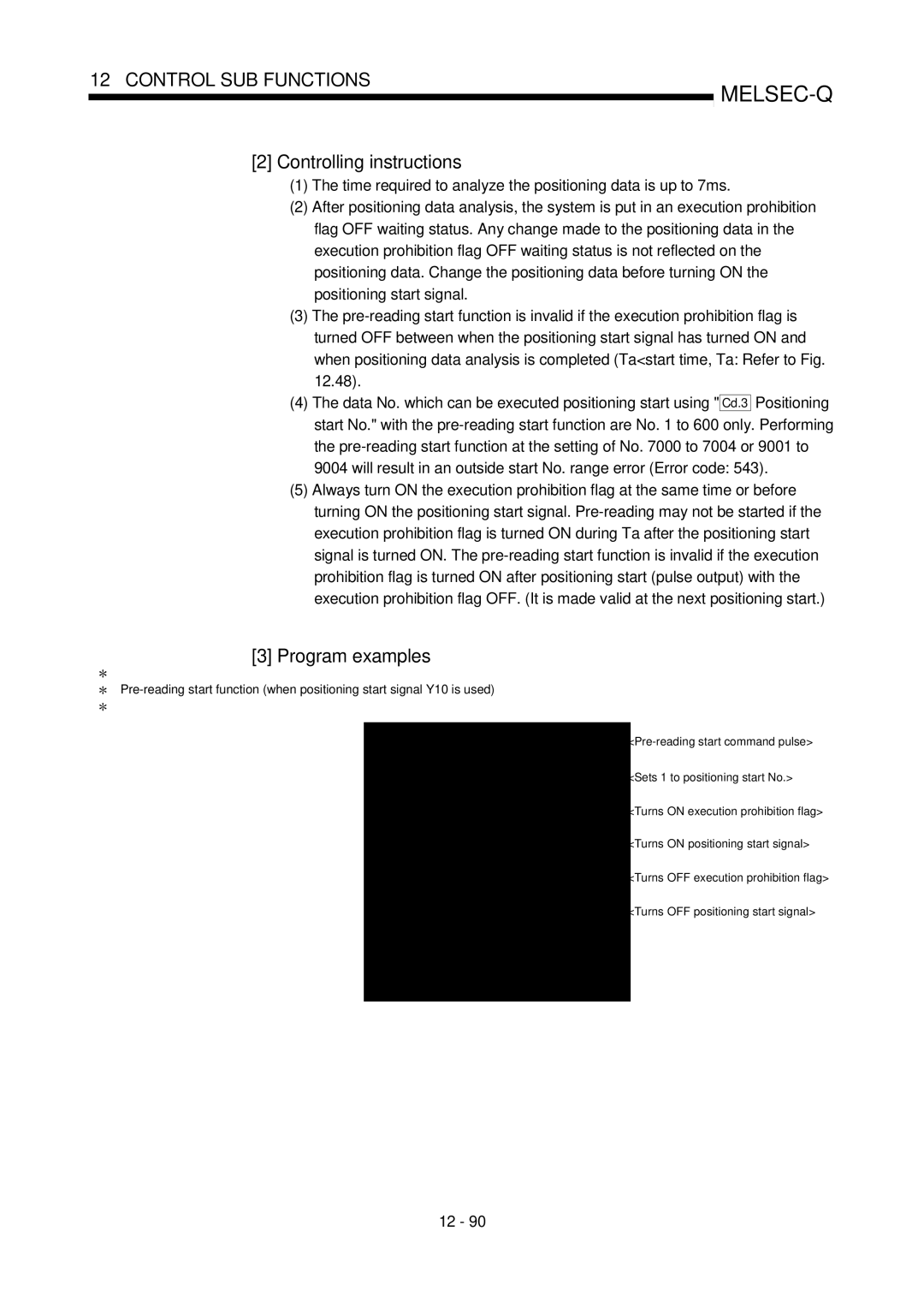 Mitsubishi Electronics QD75P, QD75D user manual Controlling instructions, Program examples 