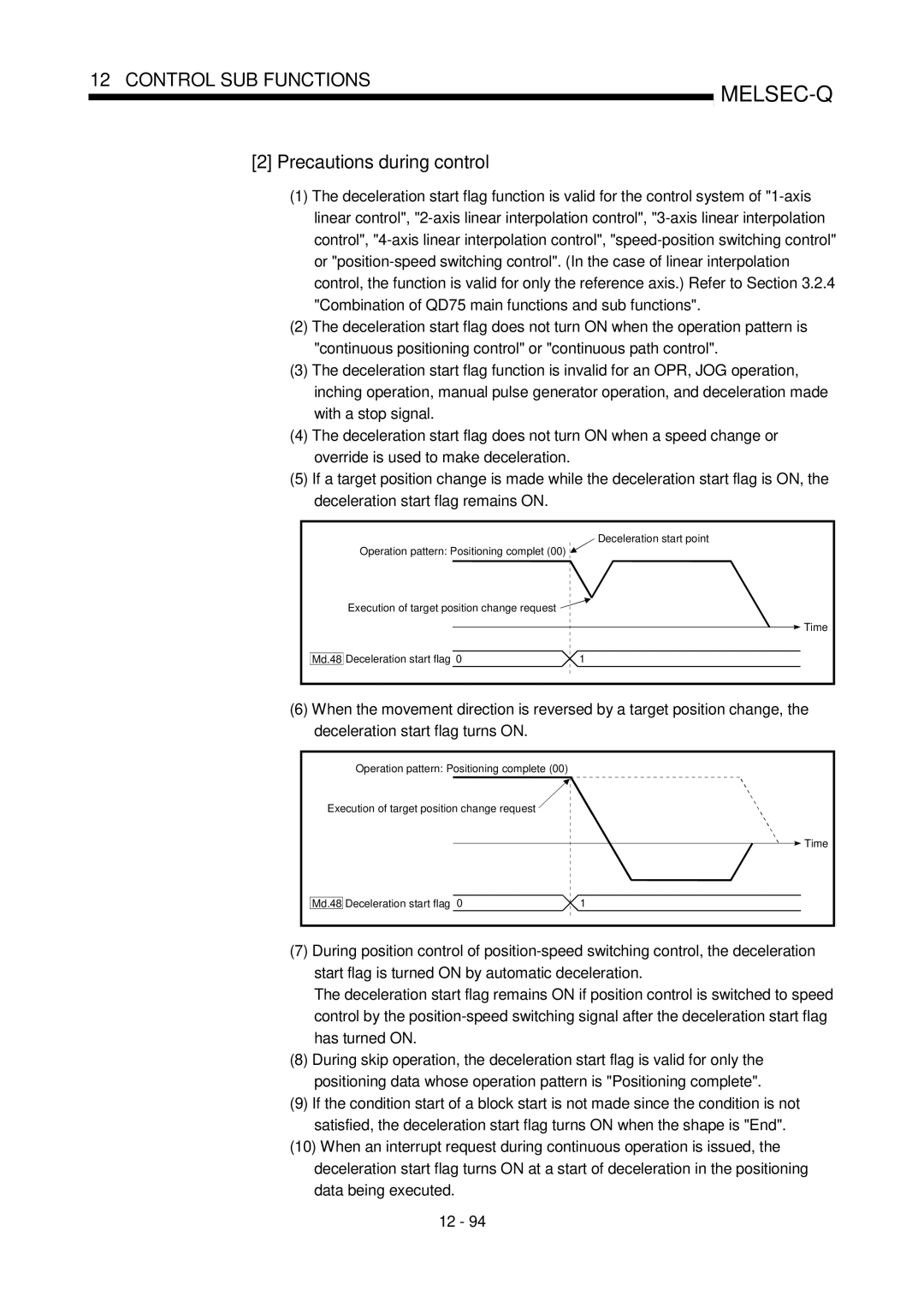 Mitsubishi Electronics QD75P, QD75D user manual Precautions during control 