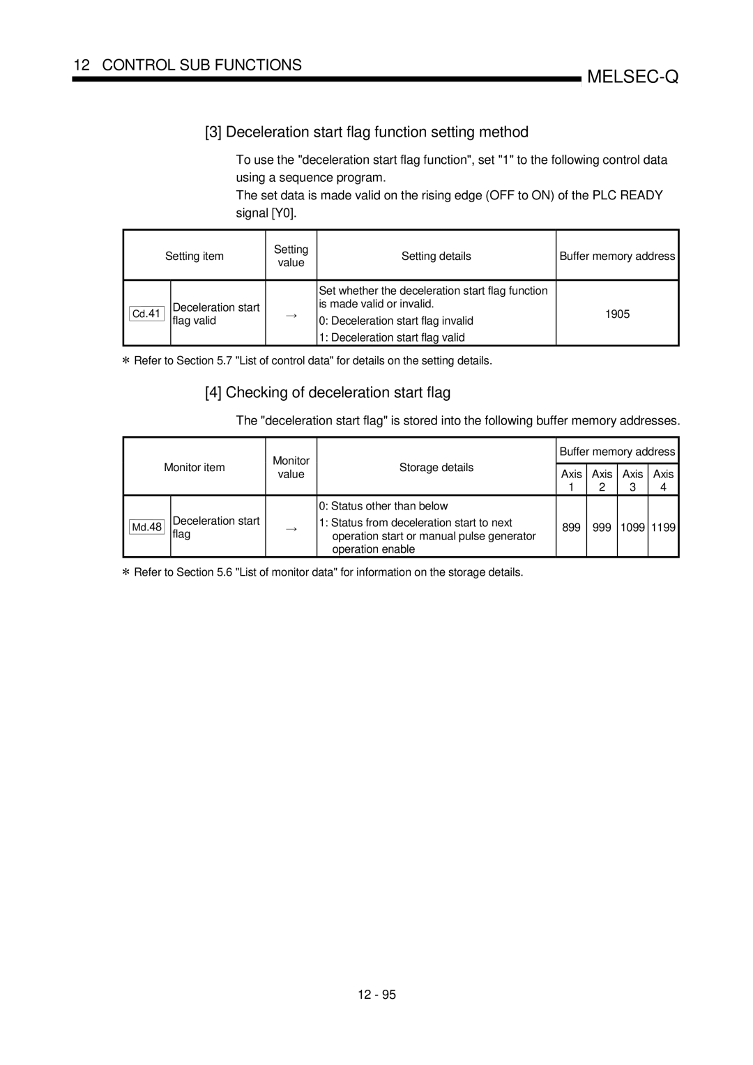 Mitsubishi Electronics QD75D, QD75P Deceleration start flag function setting method, Checking of deceleration start flag 