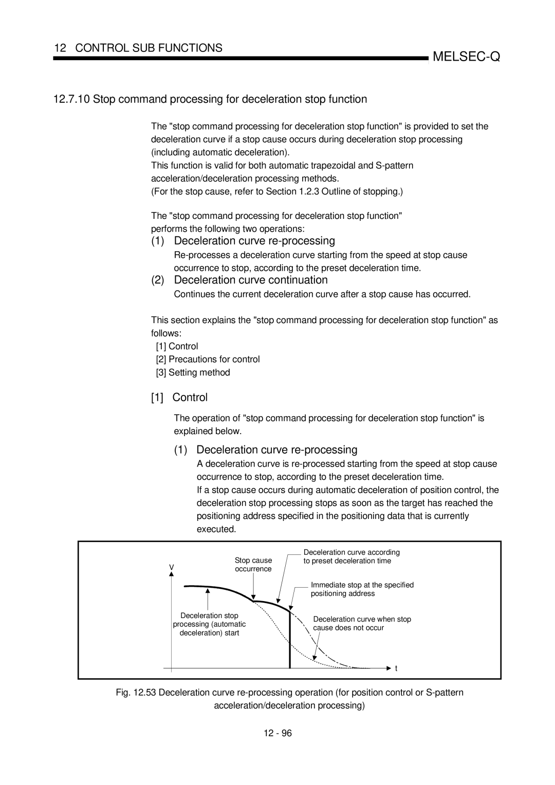 Mitsubishi Electronics QD75P Stop command processing for deceleration stop function, Deceleration curve re-processing 