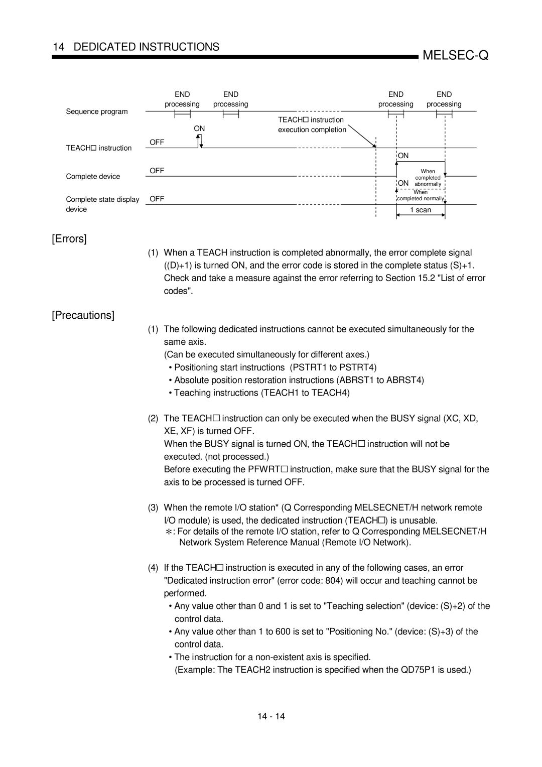 Mitsubishi Electronics QD75P, QD75D user manual Sequence program, Teach instruction Execution completion 