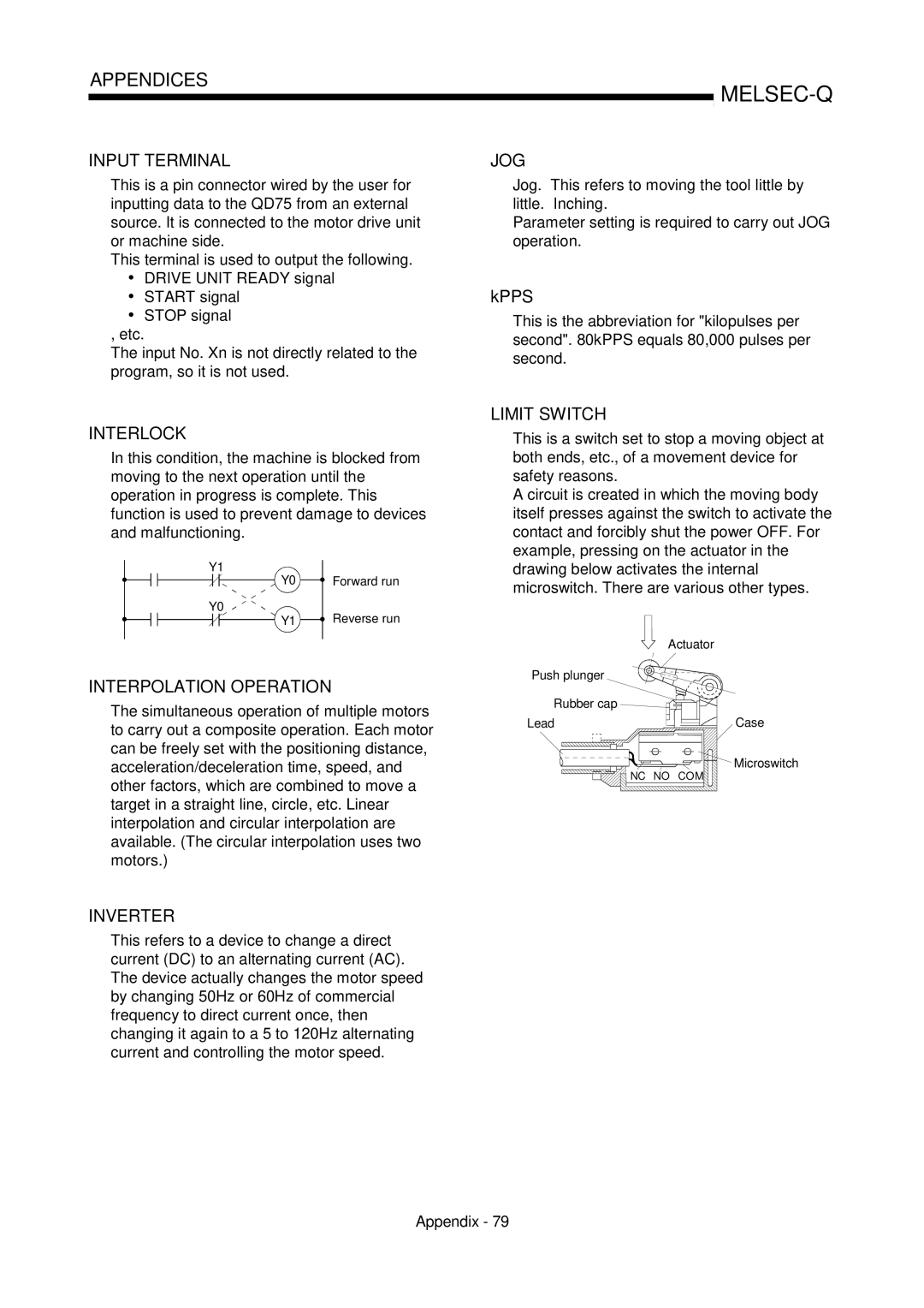 Mitsubishi Electronics QD75D Kpps, Y0 Forward run Y1 Reverse run, Actuator, Push plunger Rubber cap Lead Case, Microswitch 