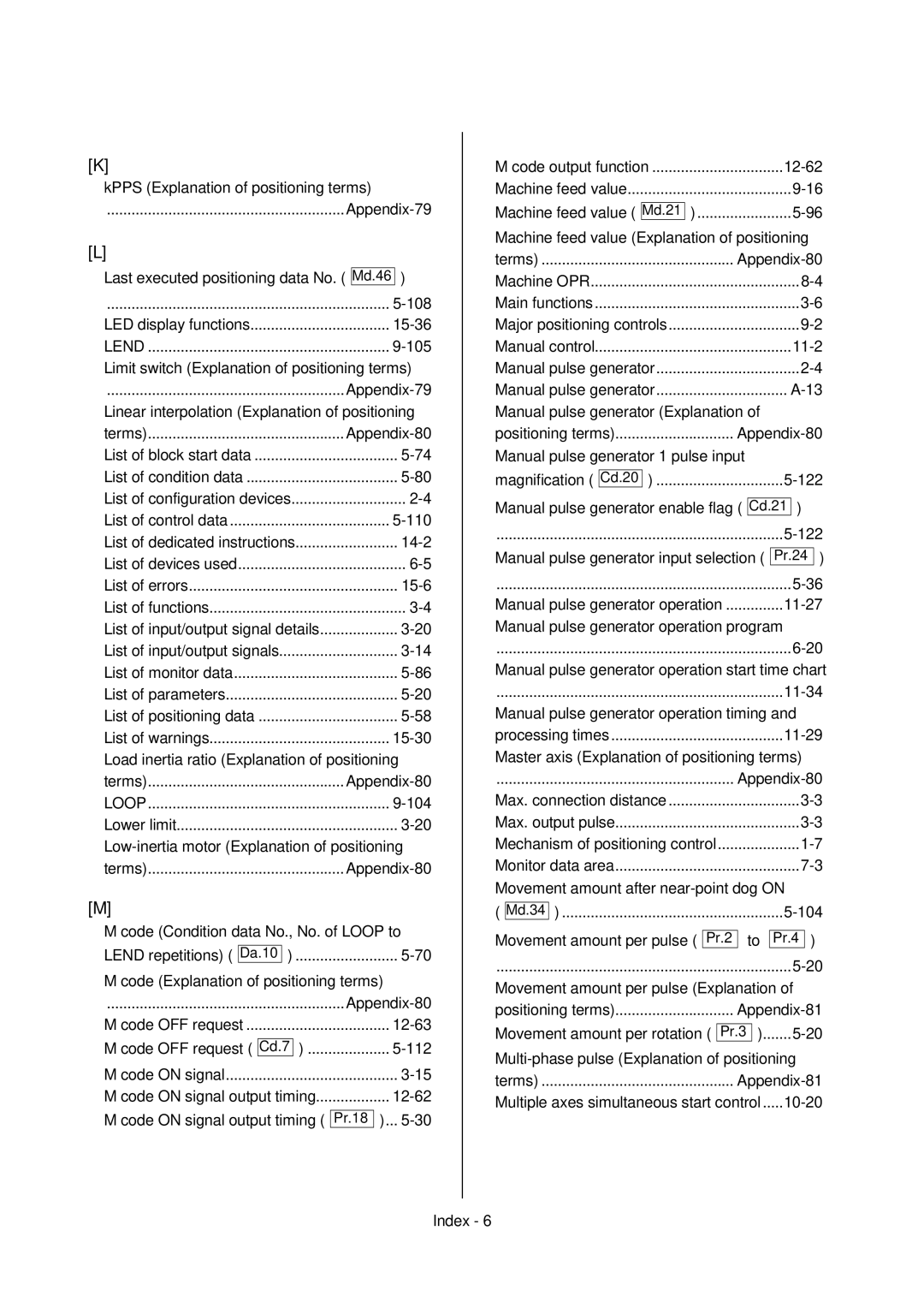 Mitsubishi Electronics QD75P 15-36, Limit switch Explanation of positioning terms, Appendix-80, 14-2, 15-6, 15-30, 104 