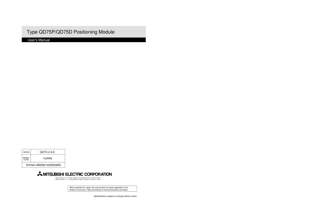 Mitsubishi Electronics QD75P, QD75D user manual QD75-U-S-E 13JR09 SHNA-080058-H0506MEE 